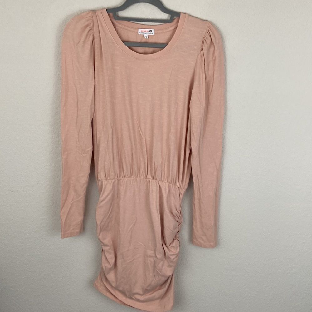 Sundry by Anthropologie Pale Pink Long Sleeve Ruched Dress